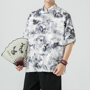 风休闲印花宽松衬衣上衣男士大码衬衫印花XZ301D-2/C312-P80图片