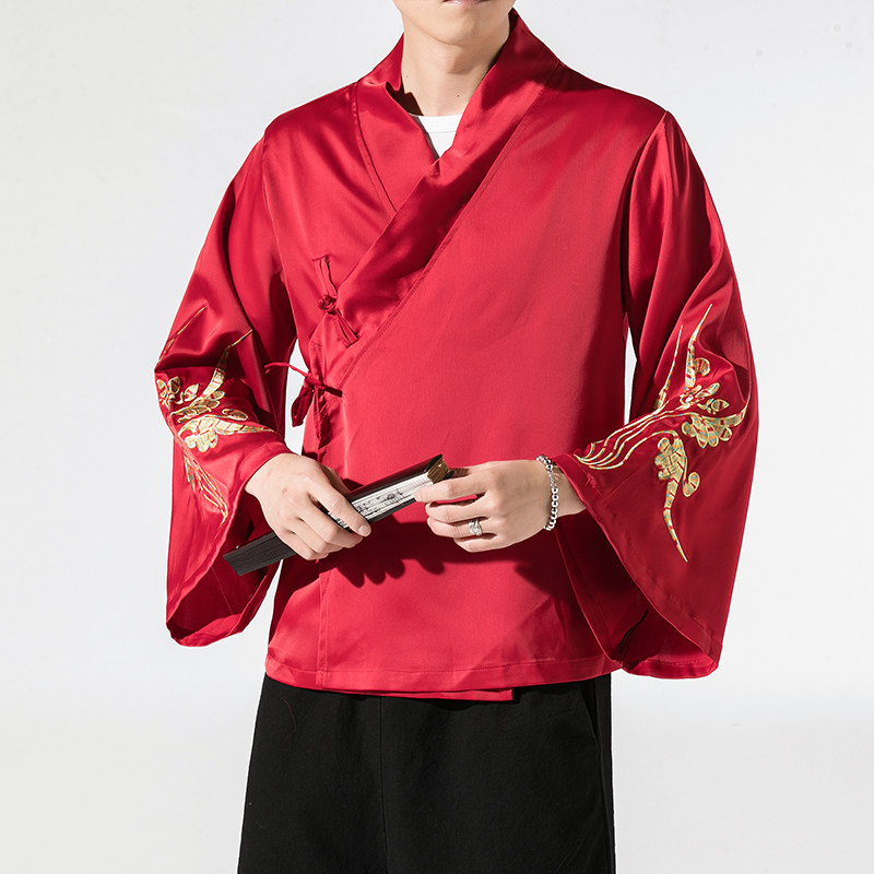 秋季汉元素休闲斜襟汉服上衣刺绣大码茶服外套复古风唐装Y13-P50,男装民族服装,星座301D-2(原钱塘4011)