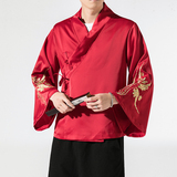 秋季汉元素休闲斜襟汉服上衣刺绣大码茶服外套复古风唐装Y13-P50，男装民族服装，星座301D-2(原钱塘4011)