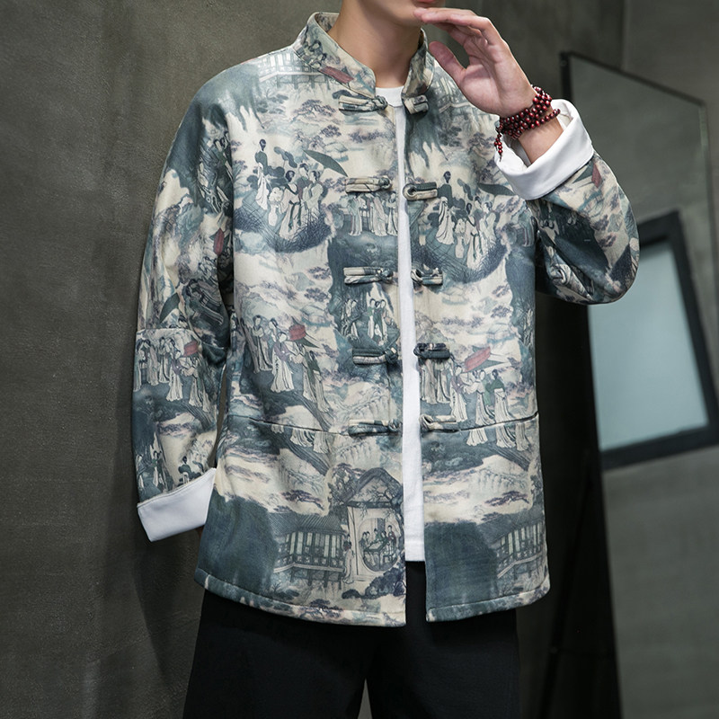秋风男装鹿皮绒盘扣复古夹克唐装汉服外套XZ301D-2/JK35-P105,男装夹克,星座301D-2(原钱塘4011)