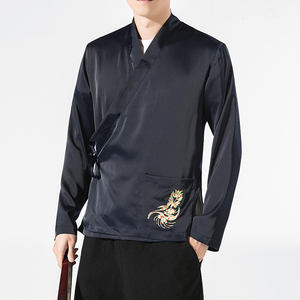 汉元素青年斜襟汉服上衣敦煌刺绣大码茶服外套复古风唐装 Y12-P50图片