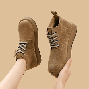 真皮低帮马丁靴子女款平底2025新款冬季加绒短靴软底舒适复古皮鞋