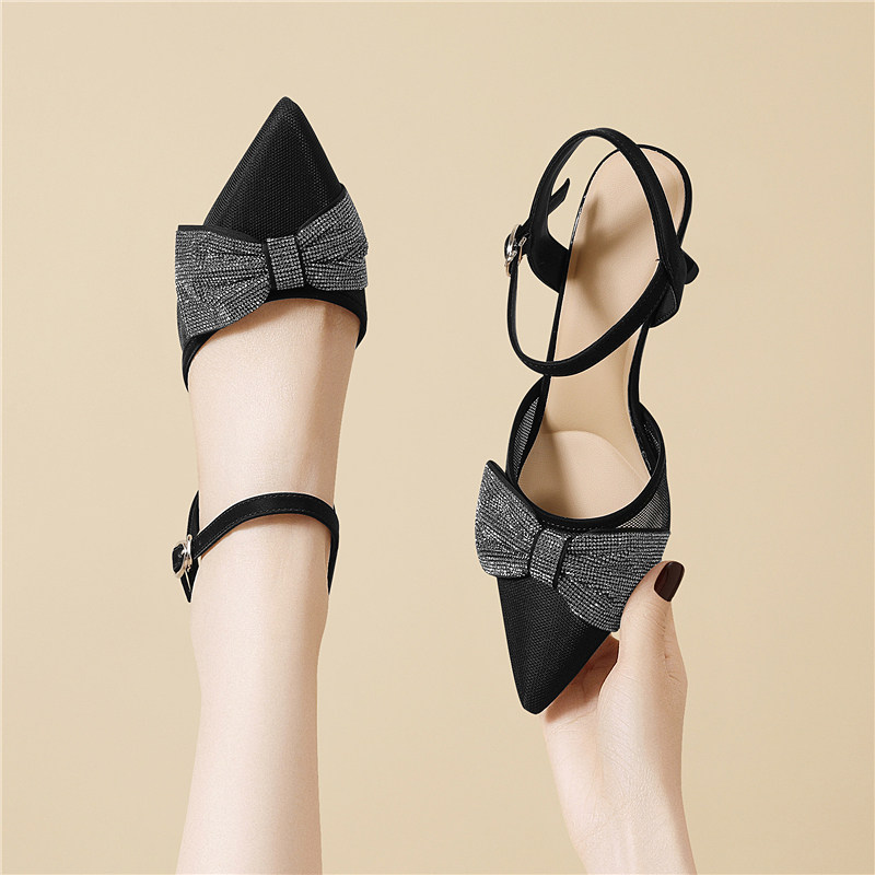 尖头细跟凉鞋女2025夏季新款外穿时尚高级感小众包头后空高跟鞋女