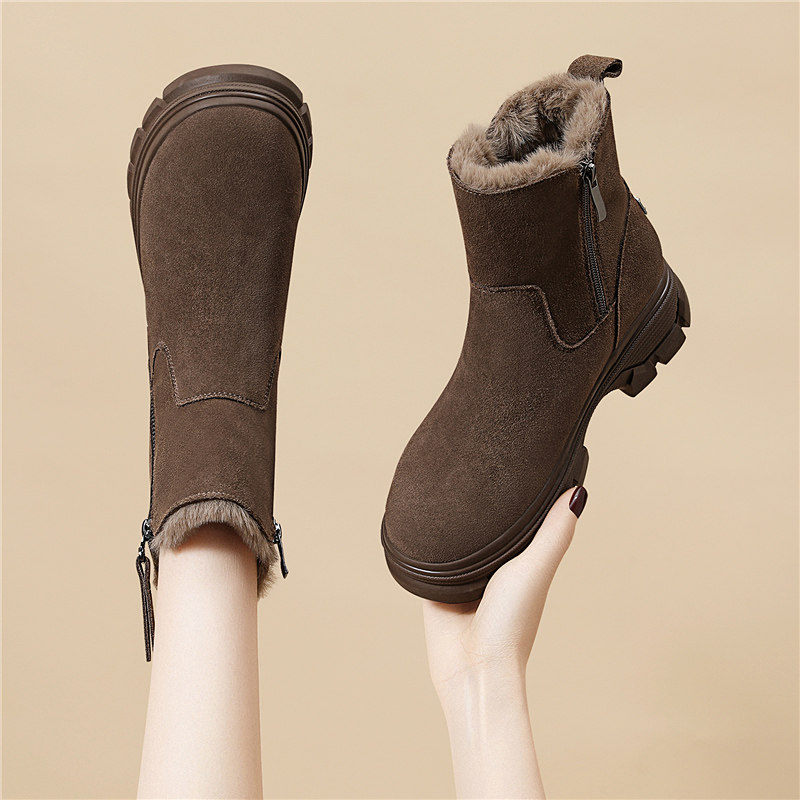 加绒雪地靴女2025新款冬季厚底短靴保暖防滑加厚棉鞋英伦风马丁靴