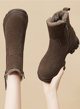 加绒雪地靴女2025新款冬季厚底短靴保暖防滑加厚棉鞋英伦风马丁靴