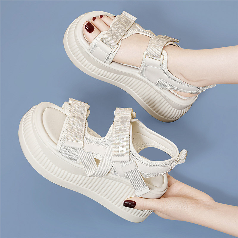 厚底增高小个子罗马鞋女款2025新款夏季米色仙女风配裙子沙滩凉鞋