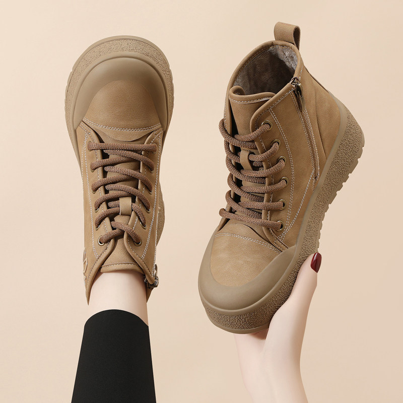 真皮马丁靴女款2025新款冬季加绒加厚皮毛一体棉靴英伦风厚底短靴