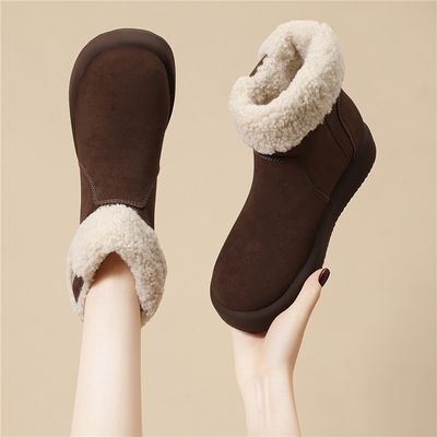 东北户外翻毛皮雪地靴女款2025新款冬季加绒保暖防水防滑厚底短靴