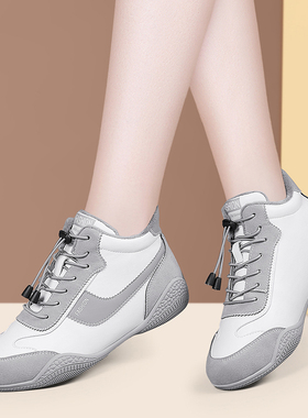 真皮小白鞋女2025新款春秋冬季加绒高帮运动休闲鞋轻便软底跑步鞋