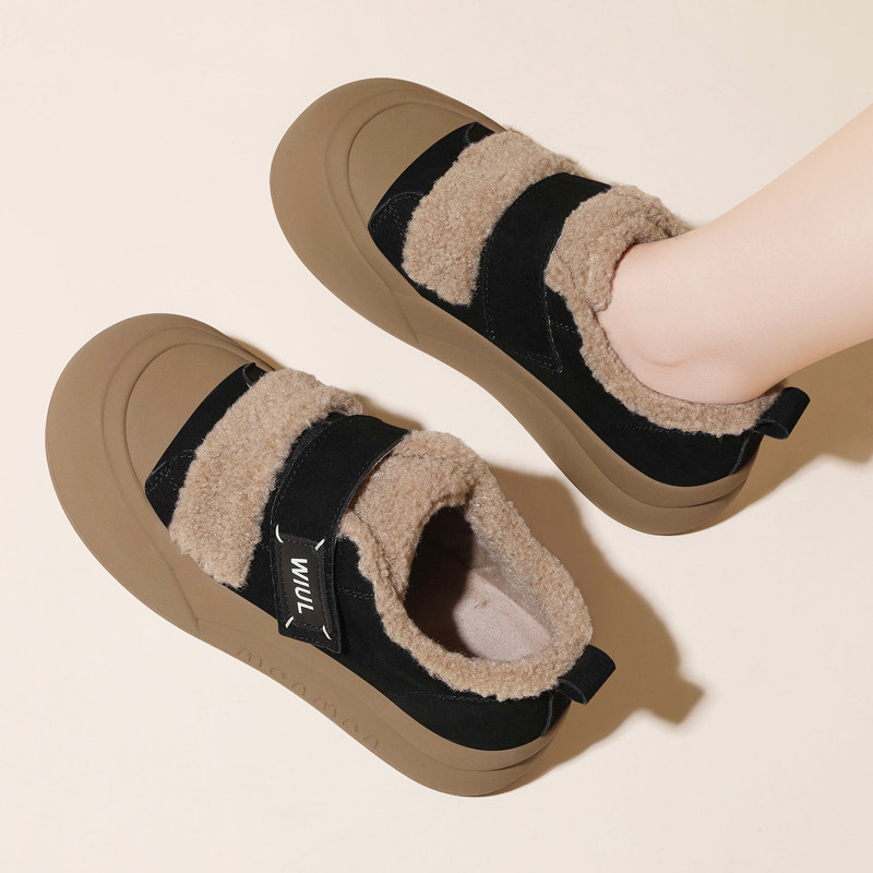 厚底休闲鞋子女款2025新款冬季加绒保暖棉鞋软底轻便平底真皮板鞋