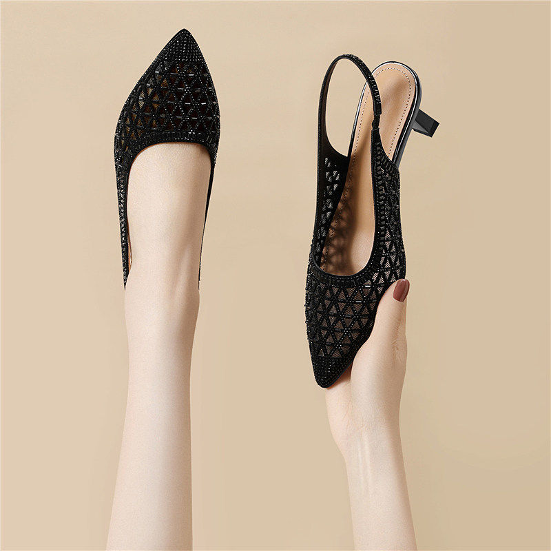 包头浅口细跟高跟鞋女2026新款夏季尖头一字带气质名媛高级感单鞋