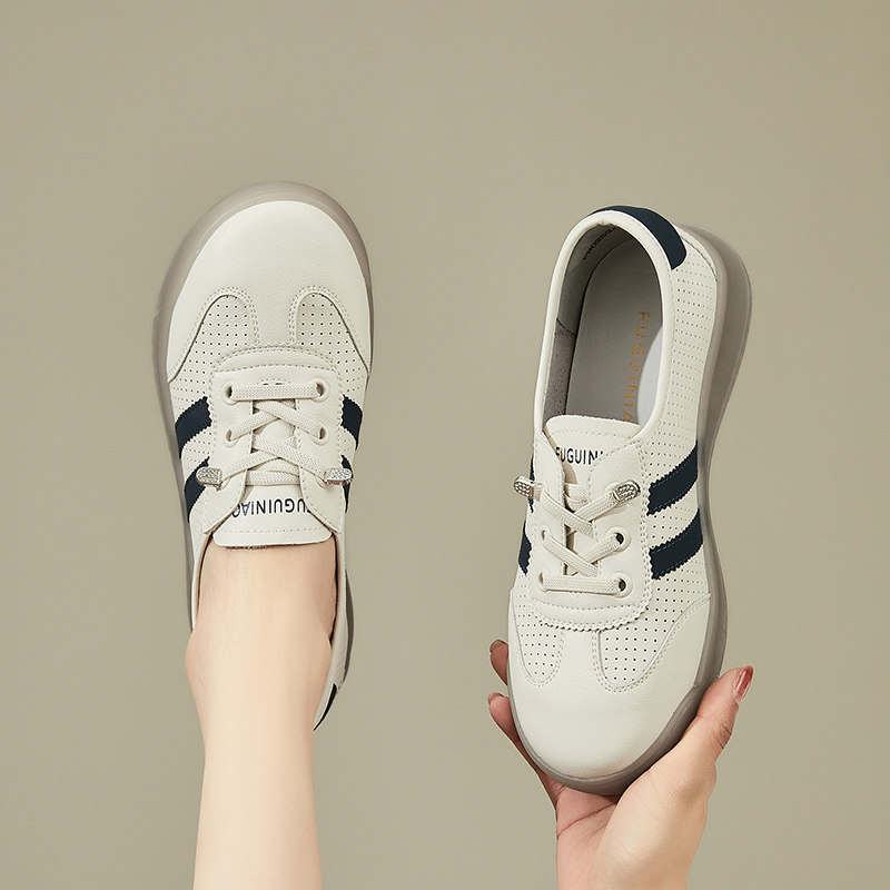 休闲运动风德训鞋女款2026新款春季百搭小白鞋软底透气系带平底鞋,女鞋,时尚休闲鞋,淘宝优惠券,粉丝福利购,淘宝优惠卷