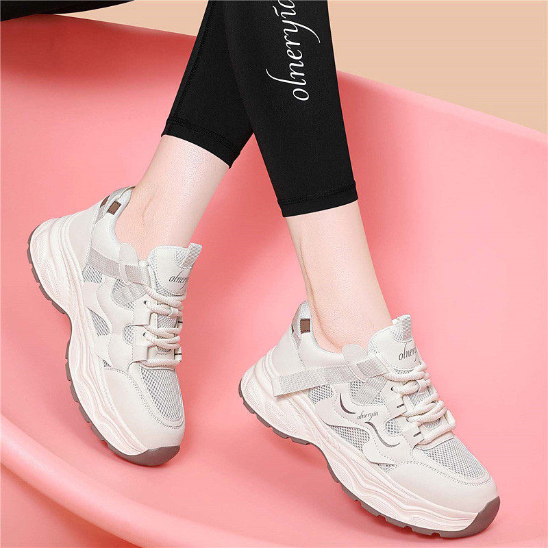 厚底小白鞋女2026新款夏季网面透气网鞋薄款休闲运动爆款老爹鞋子