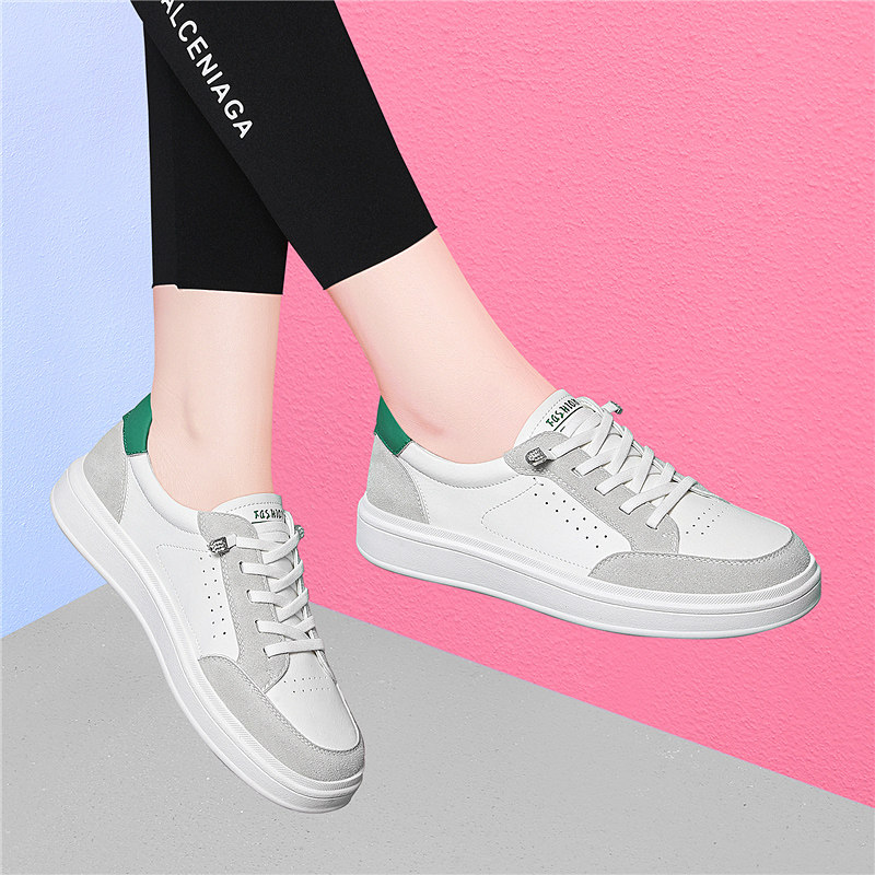 真皮平底板鞋女款2025春秋季新款轻便百搭运动休闲女鞋阿甘德训鞋