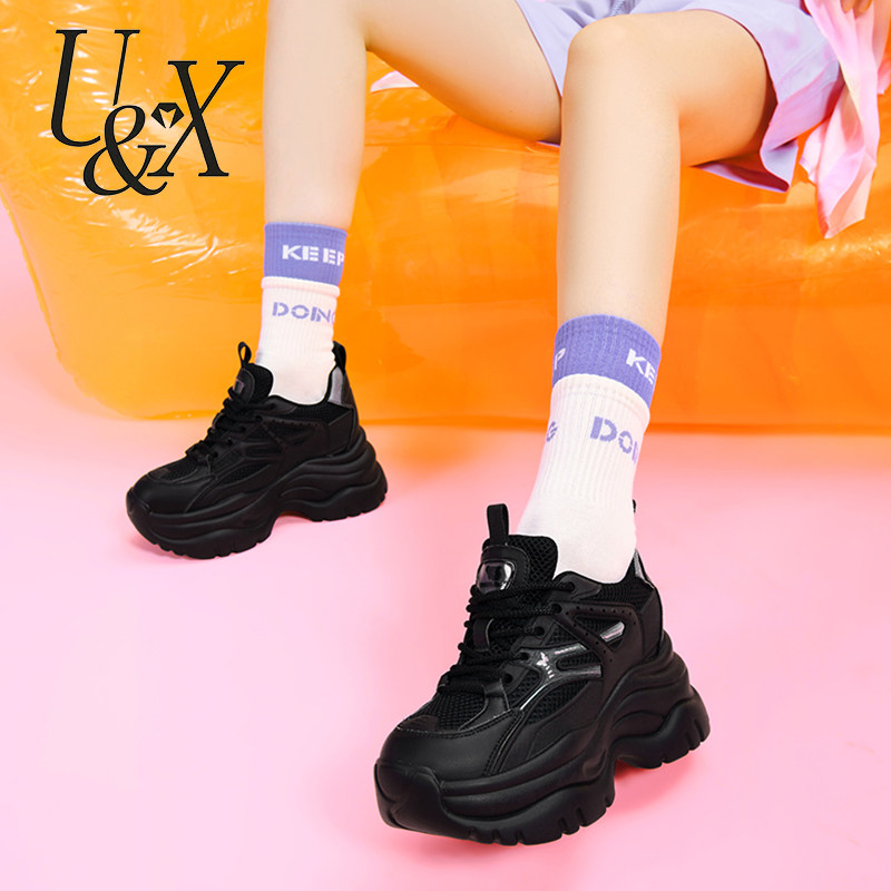 黑色老爹鞋厚底增高小个子女鞋2025新款春秋季软底轻便休闲运动鞋