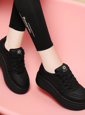 黑色休闲运动鞋女款2025新款春秋冬季百搭平底板鞋轻便加绒小黑鞋