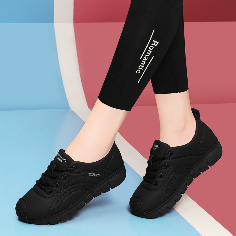 全黑色运动鞋女2025年新款春秋季真皮软底百搭中年妈妈休闲小黑鞋,女鞋,时尚休闲鞋,淘宝优惠券,粉丝福利购,淘宝优惠卷