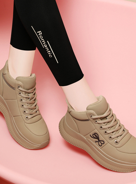 轻便软底老爹鞋女2025新款秋冬季加绒保暖棉鞋高帮真皮休闲运动鞋