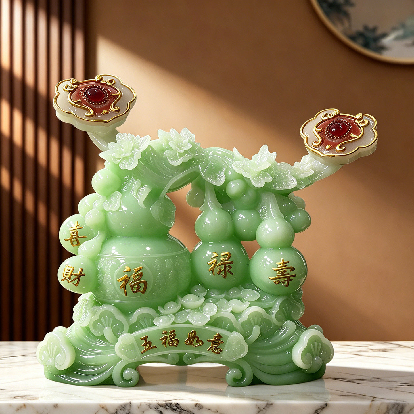 招财五福如意玉葫芦摆件家居装饰品客厅玄关吉祥摆设乔迁新居礼物