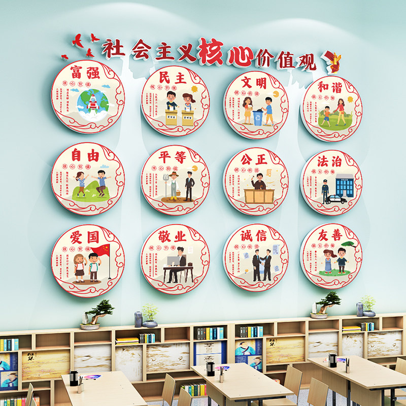 社会主义核心价值观墙贴纸画幼儿园环创班级布置教室走廊墙面装饰
