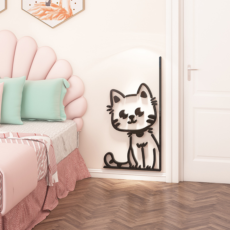 儿童房间布置墙面装饰创意卡通猫咪3d立体男女孩卧室衣柜门贴纸画