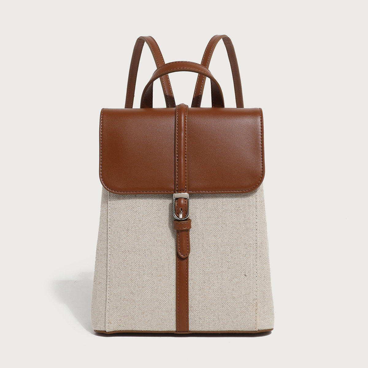 2026新款女包大容量高级感时尚通勤休闲真皮拼帆布双肩包