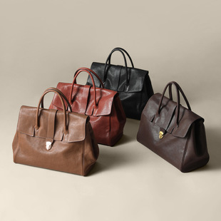 A man头层植鞣牛皮手提公文包女士真皮复古大容量通勤女包