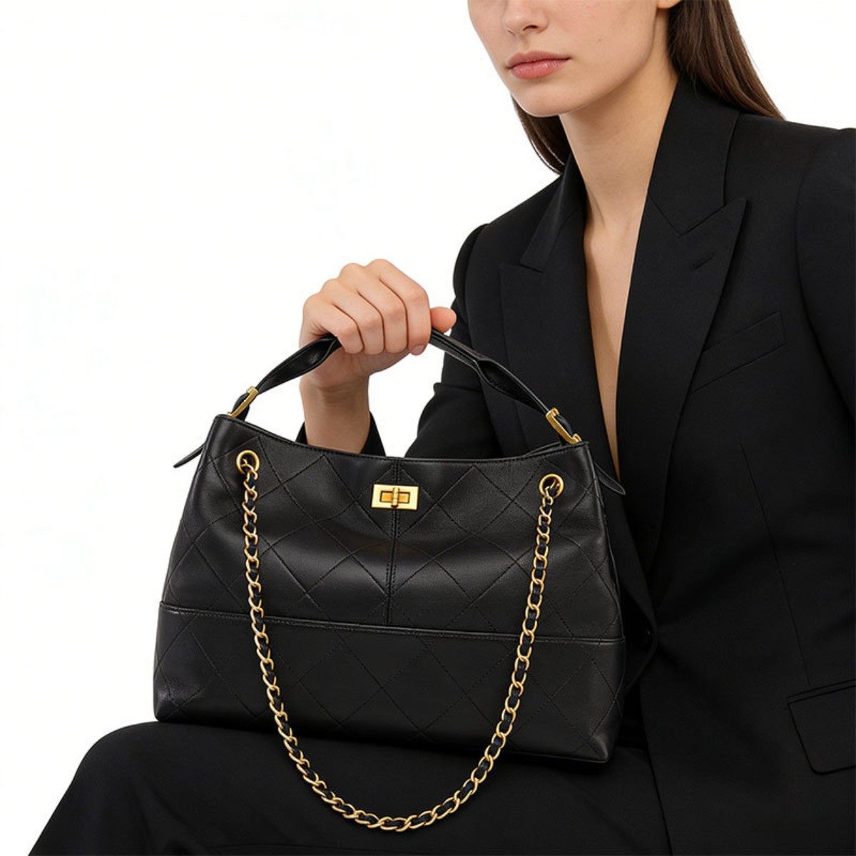 A man水桶包新款时尚菱格女士手提包大容量通勤托特包高级单肩包,箱包皮具/热销女包/男包,水桶包,淘宝优惠券,粉丝福利购,淘宝优惠卷