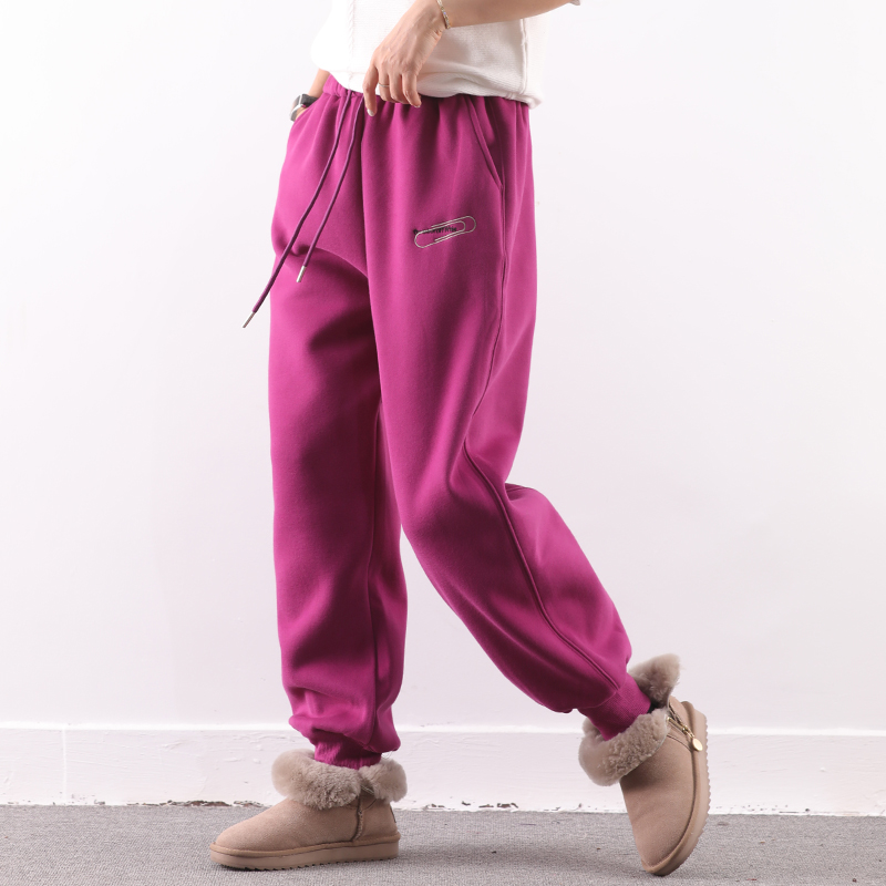 保暖哈伦束脚纯色卫裤冬季女