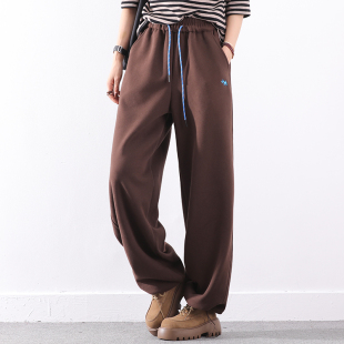 新款 脚抽绳刺绣卫裤 运动休闲裤 显瘦保暖加绒松紧腰裤 大码 皇森冬季