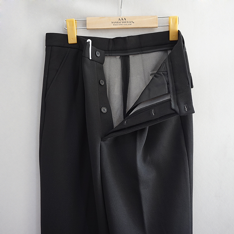 门襟纽扣裤男中老年男裤秋冬加厚加绒双褶高腰深裆休闲弹力爸爸裤