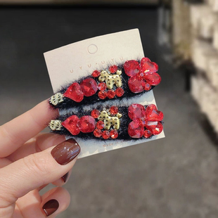 新年复古金标马上有钱花毛绒阿加女前额侧边刘海夹氛围感头饰发饰