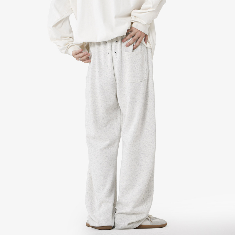 XWWF灰色卫裤男春秋款潮牌刺绣宽松垂感直筒裤子运动百搭休闲长裤