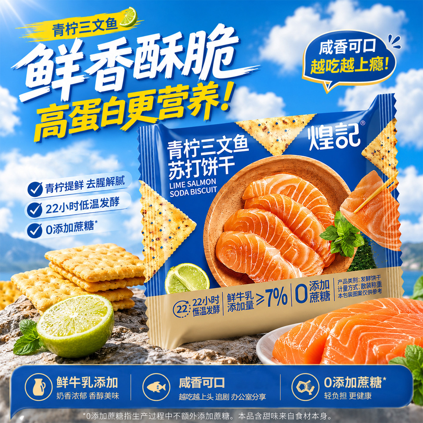 煌记青柠三文鱼苏打饼干散装高蛋白咸香办公休闲零食咸味饼干整箱