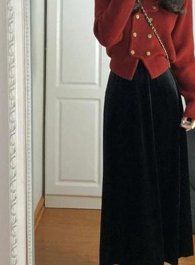 法式桔梗小香风高级感小洋装名媛红色毛衣半身裙两件套装女秋冬