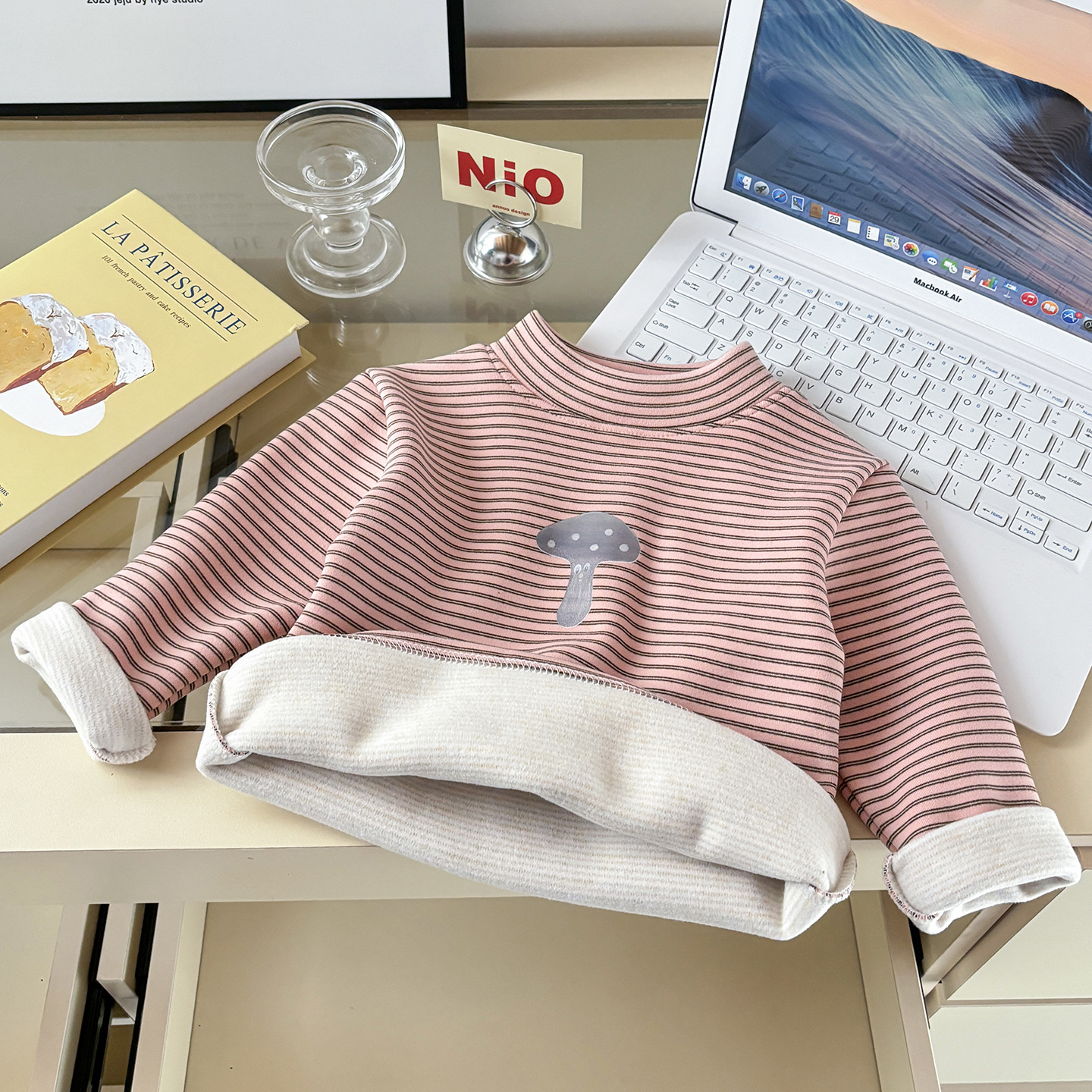 【430g羊绒蚕丝】儿童冬季加厚打底衫男女童条纹保暖上衣a类卫衣