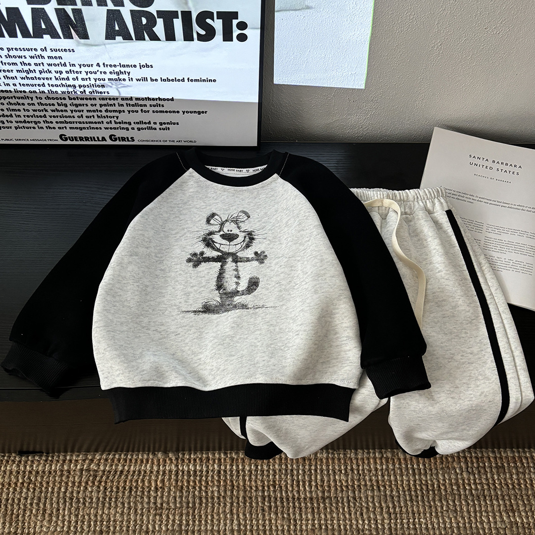 儿童秋季韩版棉质卫衣套装拼色洋气中小童休闲运动俩件套男女童