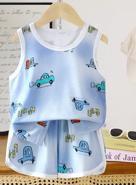 儿童背心套装夏季宝宝冰丝无袖女童吊带速干衣服男童网眼薄款童装
