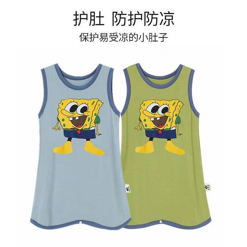 儿童夏季莫代尔新款连体睡衣薄款家居空调服宝宝无袖防踢睡袍