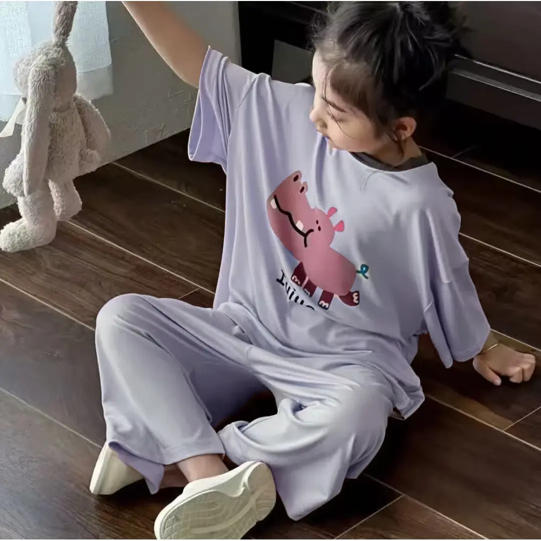 儿童莫代尔套装新款家居服七分袖睡衣男童女童轻薄透气夏天空调服图片