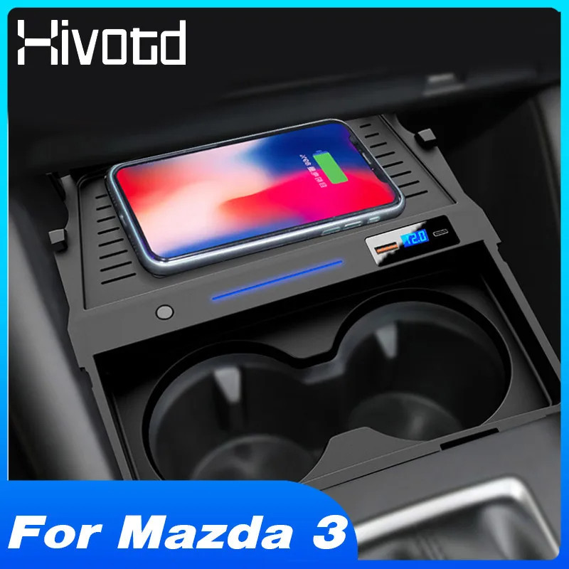 适用马自达3昂克赛拉 Mazda 3 Axela 15W车载无线充电器 内饰改装