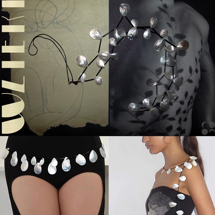 oozierr 黑白拟态叶影身体链 小众氛围感高级花腰链