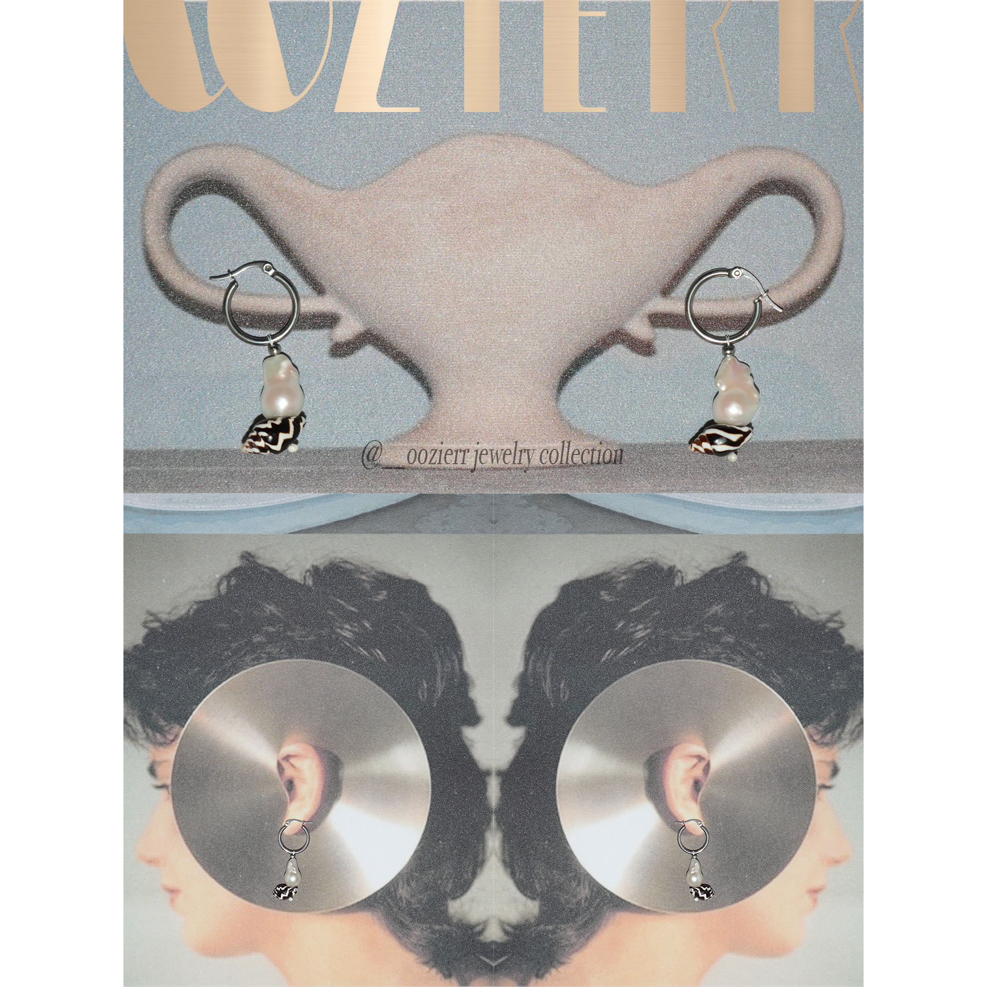 oozierr太紫 天然大巴洛克珍珠斑点螺耳环 小众高级动物纹