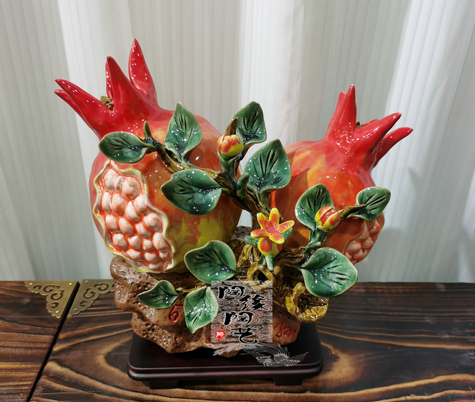 陶瓷工艺品 石湾公仔 石榴摆件 百子千孙