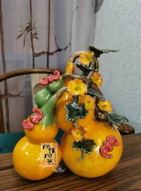 陶瓷石湾公仔生意兴隆葫芦摆件