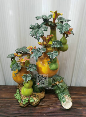 陶瓷工艺品 石湾公仔 招财葫芦 生意兴隆