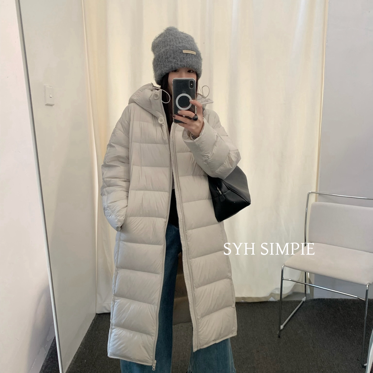 SYH SIMPLE-约连帽长款排骨有溯源码质检报告保暖羽绒服外套C1121