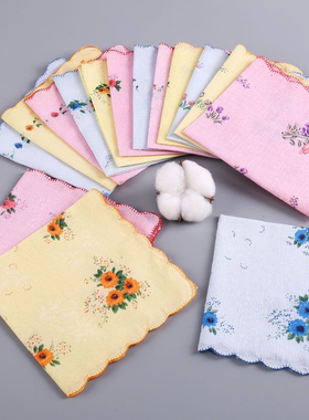 女士经典老式怀旧全棉方巾月牙边纯棉随身手帕吸汗手绢柔软小手巾