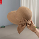 草帽女夏天防紫外线太阳帽可折叠韩版 百搭可扎马尾新款 宽檐遮阳帽