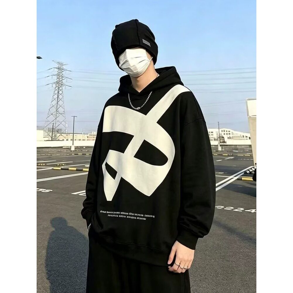 DUAMIN基础美式复古字母logo印花亲肤休闲宽松重磅套头连帽卫衣